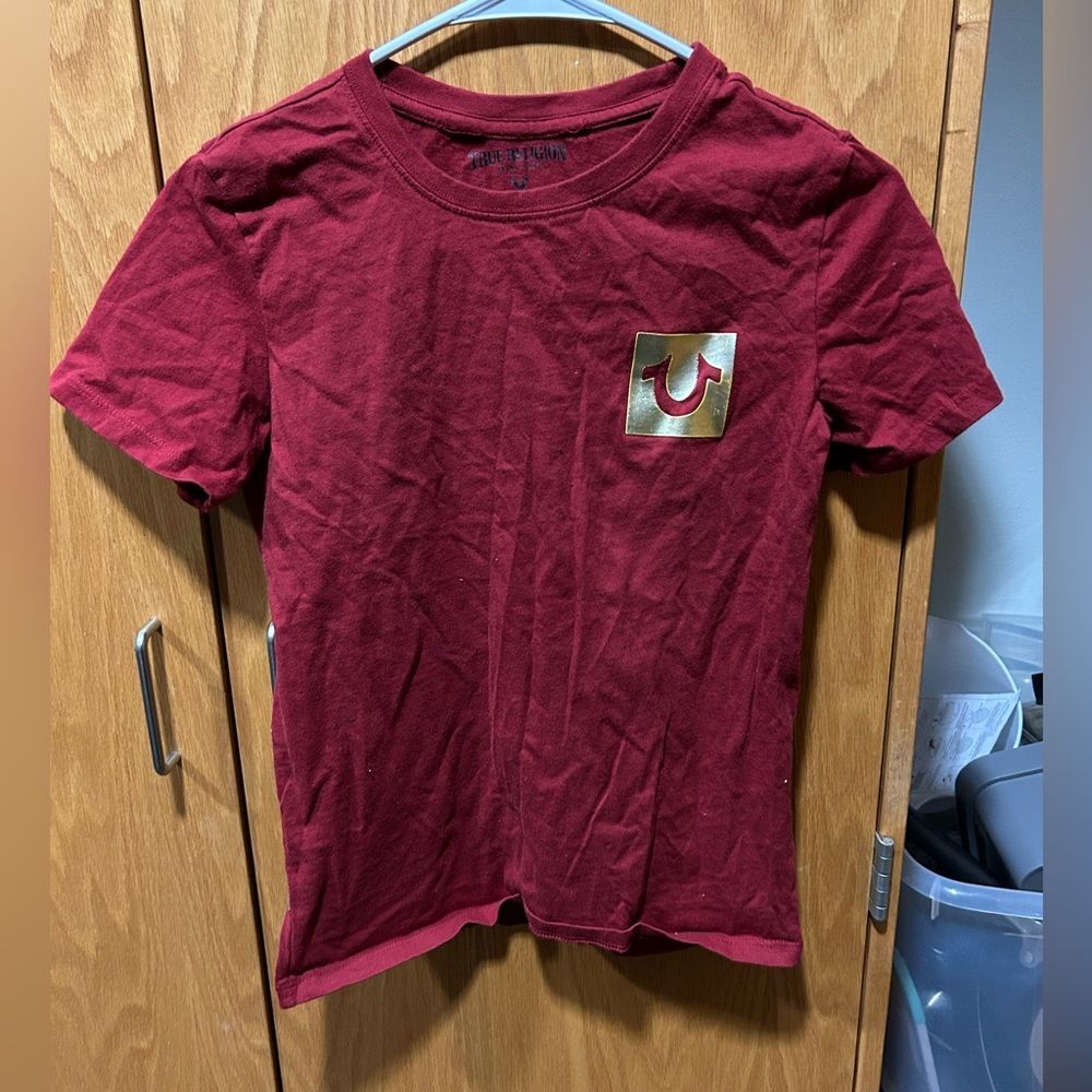 Kids M Red True Religion Shirt with Gold Back Design